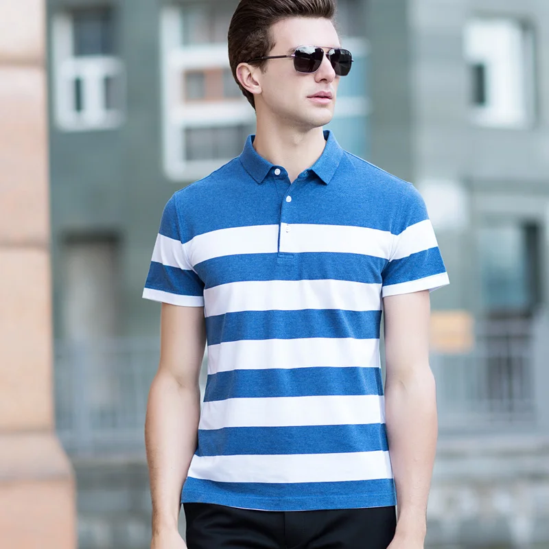 Men Striped Polo Shirt 2018 Summer Men Business Casual Breathable White Thick Striped Short 