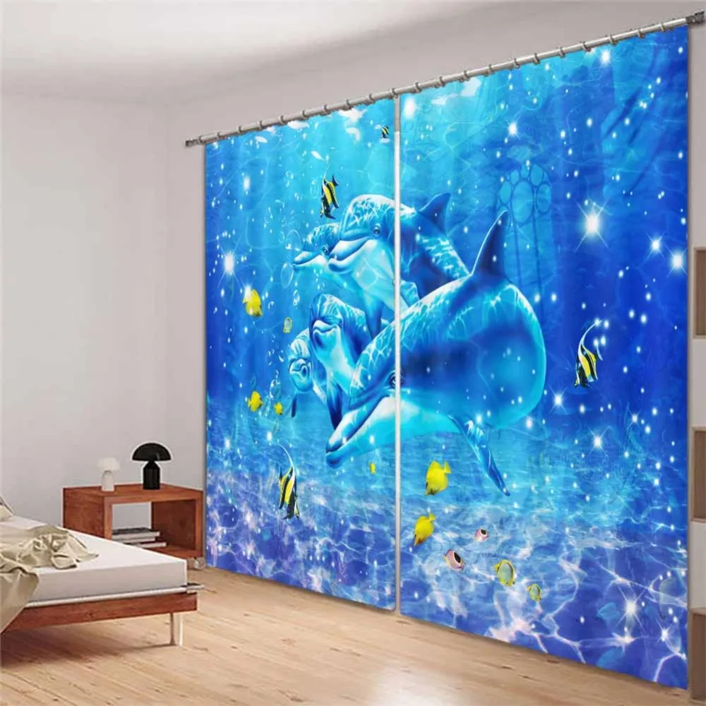 

Sell like hot cakes undersea world dolphins 3D Curtains For Bedroom Kids Living Room Drapes Fabric Polyester Set with Hooks
