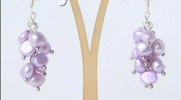 

Wholesale price 16new ^^^^Grape baroque lavender pearls dangle earrings 925ss hook j9132
