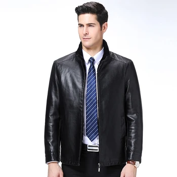 

KUYOMENS Men's Winter Leather Jacket Men Thickening Warm Windbreak Stand Collar mens leather Jackets and Coat