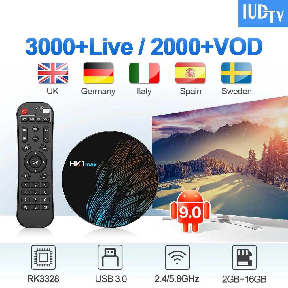 

IUDTV IPTV Sweden Germany UK Italia Spain IP TV Subscription HK1 MAX Android 9.0 2G+16G USB3.0 IPTV Greece Germany UK Italia Box