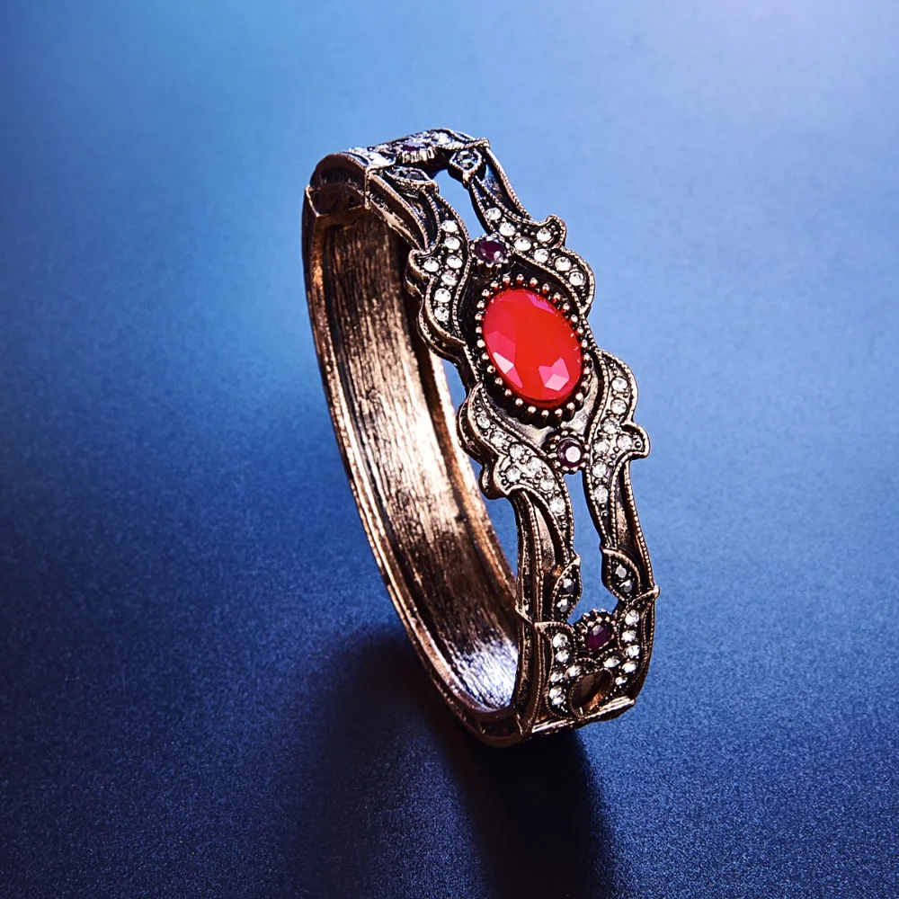 Винтажный Индийский браслет для женщин античный золотой цвет со стразами большой красный полимерный камень бисерный браслет браслеты