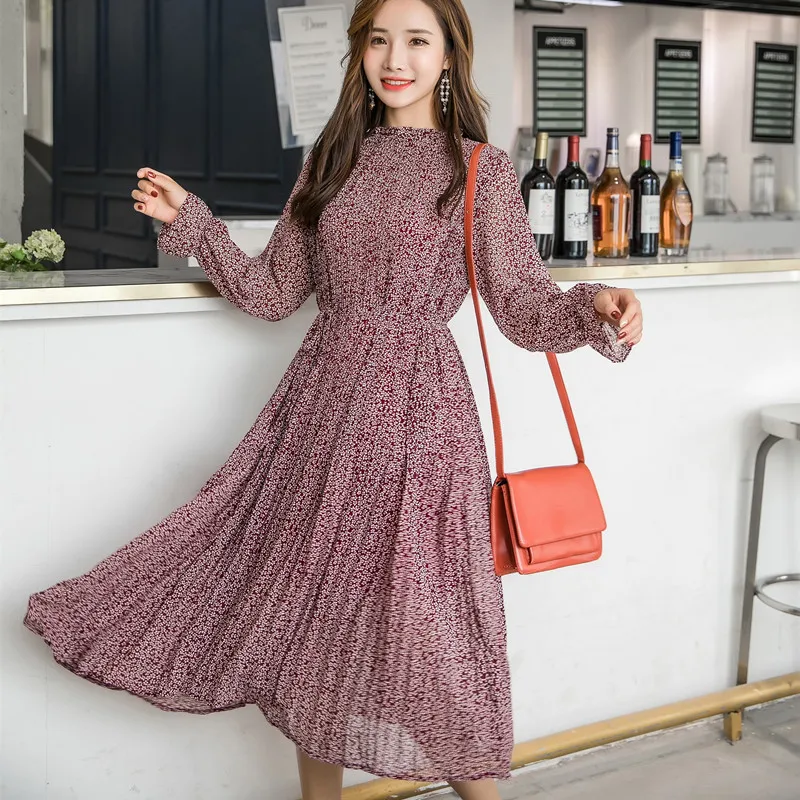 

La MaxPa Print Flower Women Dress Long Sleeve Spring Dress Women 2019 Bohemian Dress A-Line O-Neck Chiffon Long Dress Elegant