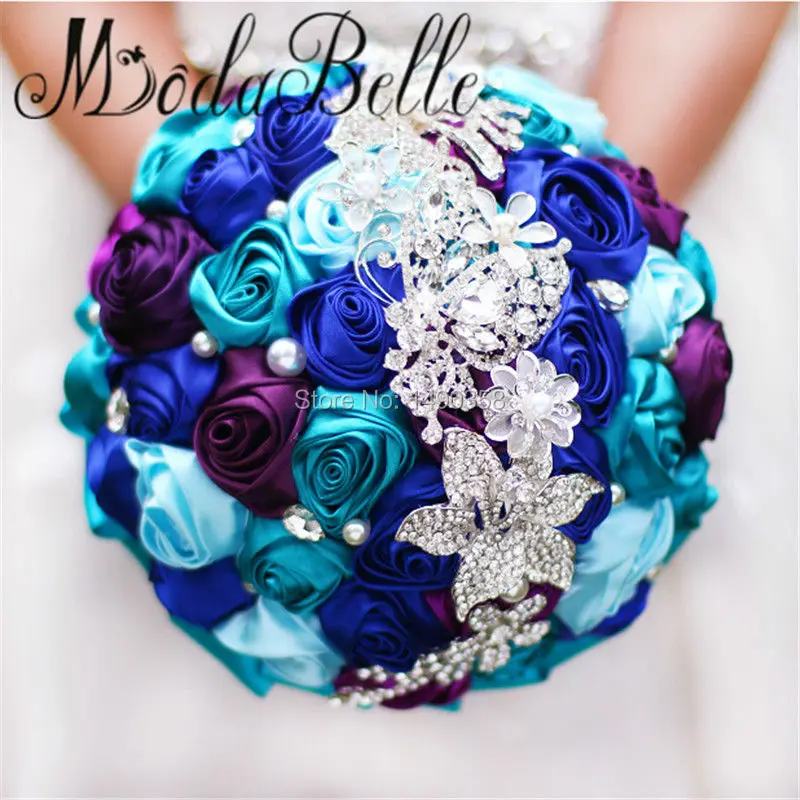 New Arrival 2017 Colorful Royal Blue Purple Wedding Bouquet Cetim Sposa Azienda Fiori Nuovo Arrivo Matrimonio O Colorato