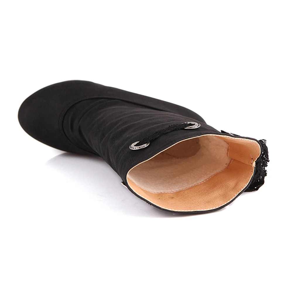 KARINLUNA/ г. Новая женская обувь на танкетке и высоком каблуке, однотонная обувь на платформе для женщин, повседневные зимние ботинки до середины икры черный цвет, большой размер 34-43