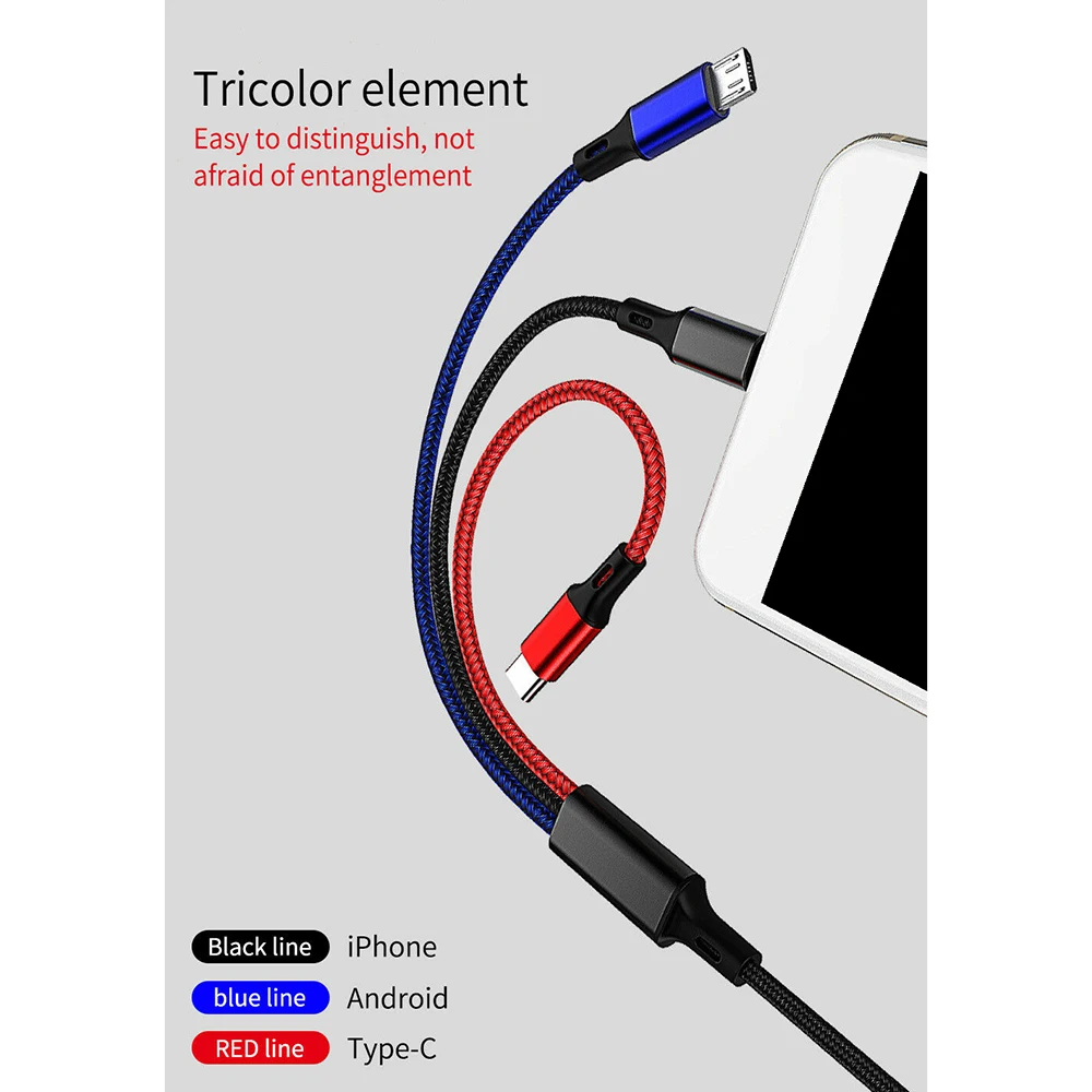 Упаковка 3 в 1 Micro USB/Тип C/IOS быстрая Зарядное устройство синхронизации данных зарядный кабель для Iphone/HUAWEI/Xiaomi/samsung