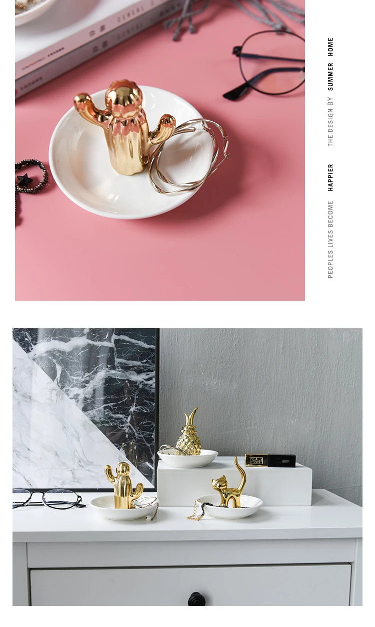 Керамическая тарелка в скандинавском стиле С КАКТУСОМ, декоративная тарелка для девочек, ювелирные подносы для хранения, Фруктовая тарелка, кольца, браслет-держатель, креативный подарок
