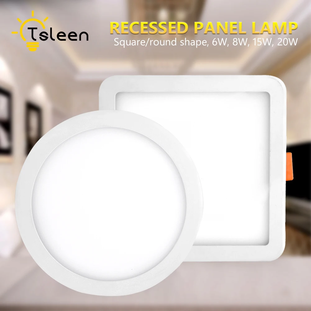 Panel de luz LED empotrado ajustable 6 W 8 W 15 W 20 W techo Lamparas de techo cuadrado redondo para dormitorio de oficina 85 V-265 V Ultra delgado