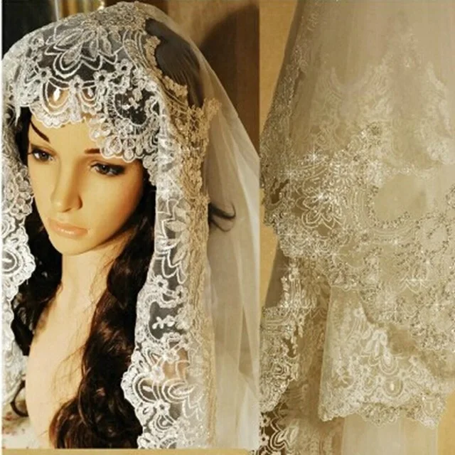 Fashion White or Ivory Wedding Veils Crystal 110 135 cm or 3 Meters Long Lace Wedding