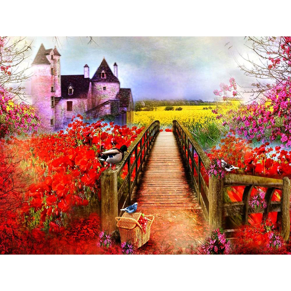 LaoJieYuan 5D DIY Full square Diamond Painting Mosaic red scenery Rhinestone Embroidery Cross Stitch home decor gift | Дом и сад