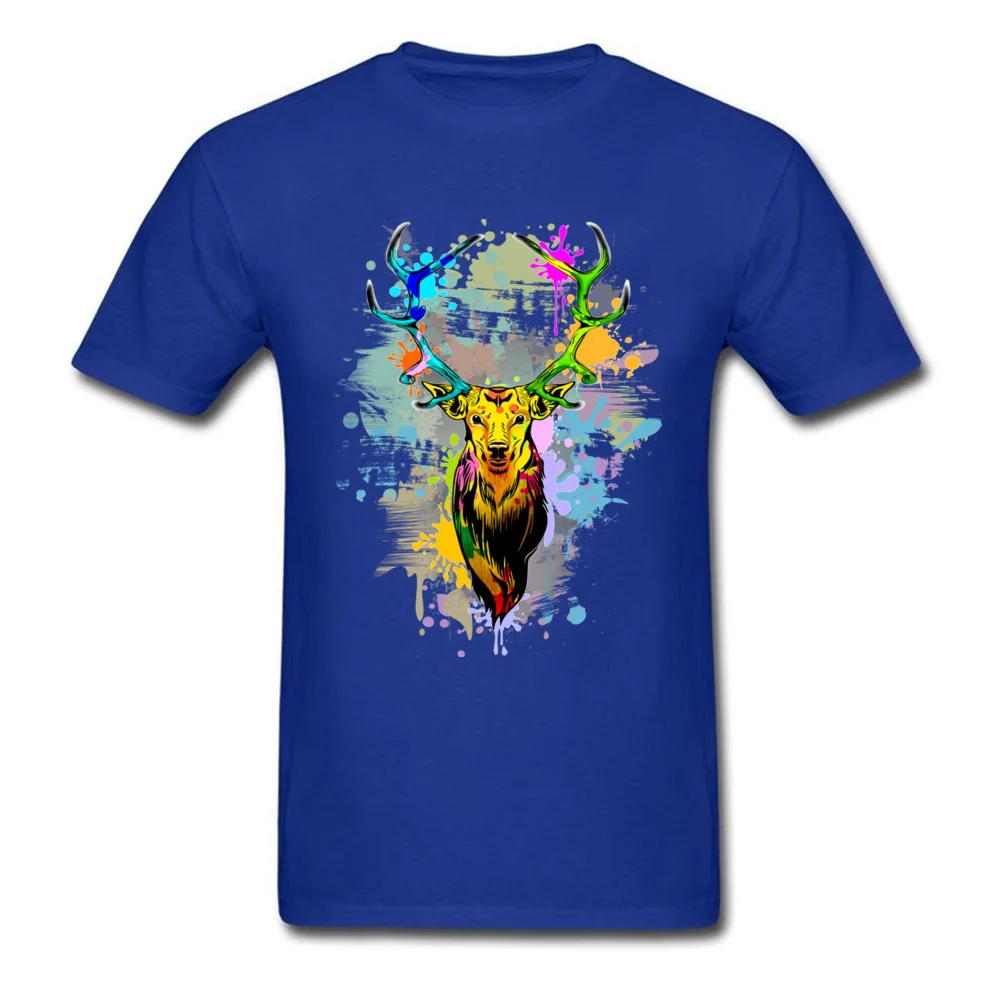 Design T-shirts Wholesale Crew Neck Deer PopArt Dripping Paint 100% Cotton Men Tops Tees Funny Short Sleeve Tee Shirt Deer PopArt Dripping Paint blue