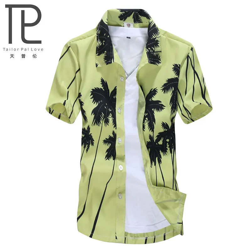Модный стиль, брендовая летняя Гавайская мужская пляжная рубашка, гавайская рубашка, мужская рубашка с принтом кокосовой пальмы, свободные повседневные рубашки, Азиатский размер L-4XL - Цвет: Asian Size