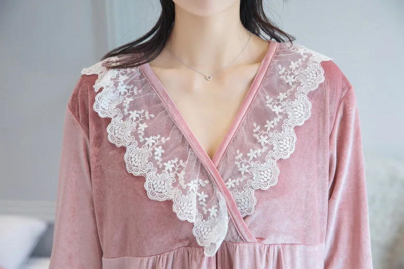 Ночная рубашка Fdfklak Золотая Бархатная ночная с длинным рукавом|nightgowns women|princess