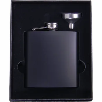 

100set Black or Borwn leather 6 oz painted ALCOHOL stainless steel hip flask with free funnel in black gift box