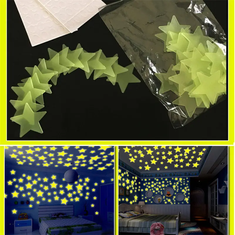 Домашнее украшение 100 шт diy 3D звезды светится в темноте наклейки на стену светящиеся флуоресцентные наклейки для детей Детская комната потолок