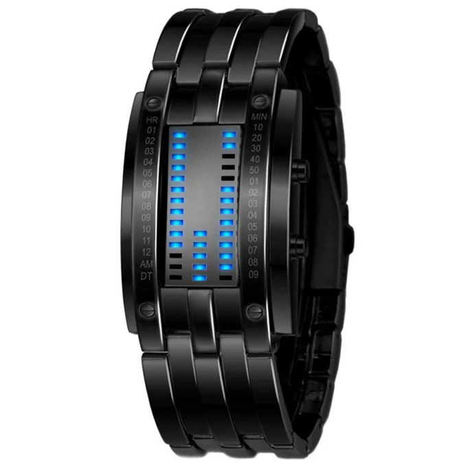 

Luxury men's new trend LED digital sports watch stainless steel bracelet binary time mode fashion date