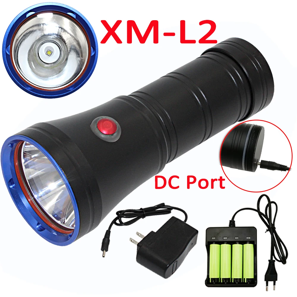

1200LM XM-L2 LED Diving Flashlight Underwater Rechargeable Dive Lamp Torch Waterproof Lanterna + 4x 18650 Battery+Charger
