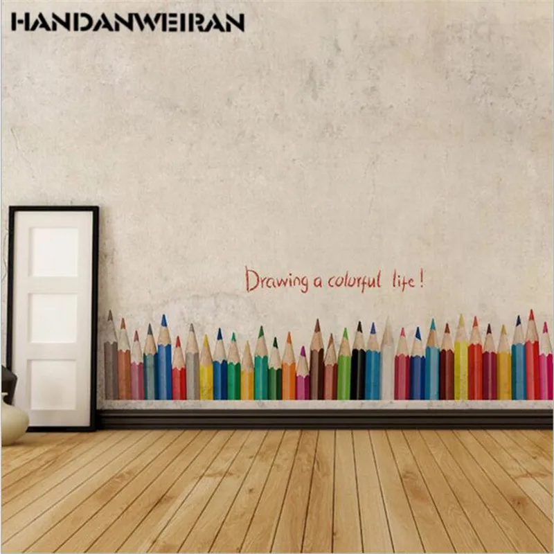  1PCS Color Pencil Drawing Skirting Wall Sticker Balcony Bedroom Kindergarten Classroom Decoration W - 32899489662