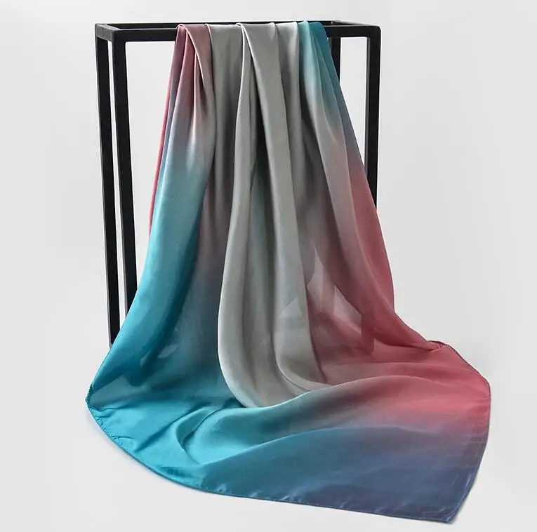 Два цвета,, роскошный бренд, шелк, шаль, шарф, синий платок, квадратные шарфы, хиджаб, палантины, 90x90 см - Цвет: color 8