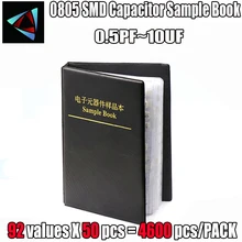 Libro de muestra de condensador SMD 0805, 92valuesX50 Uds = 4600 Uds. 0,5pf ~ 10UF, juego de selección de condensador