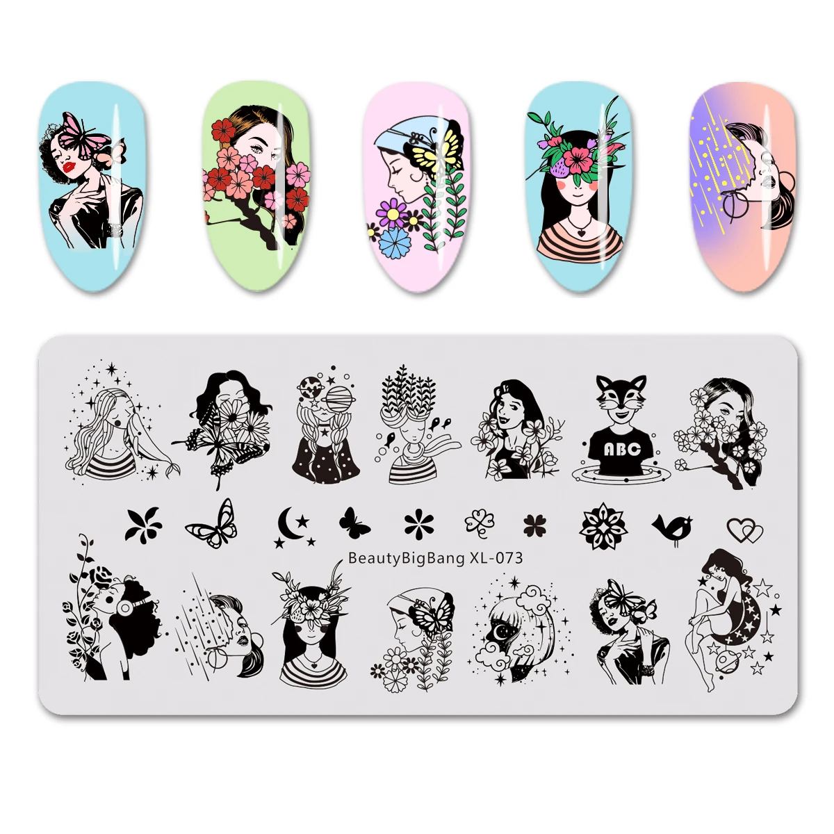 BEAUTYBIGBANG Nail Stamping Plates Flower Young Girl Series Nail Template Stamp Image Manicure Plate DIY Nail Designs XL-073