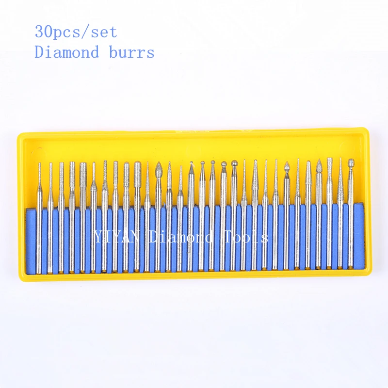 

30pcs diamond coated grinding mounted point bits burrs fits Dremel Rotary Tool 3mm shank dia 45mm length free shipping