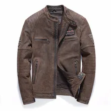 Винтажная коричневая Мужская Байкерская кожаная куртка размера плюс 4XL из натуральной толстой воловьей кожи облегающая зимняя мотоциклетная куртка