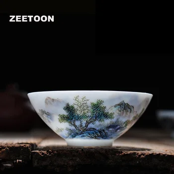 

60ml Boutique Jingdezhen Hand Painted Pastels Master Cup Hats Cup Blue and White Porcelain Teacup Creative Kung Fu Tea Set Cup
