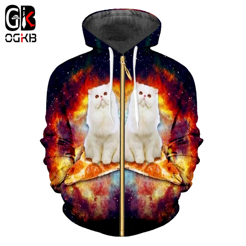 OGKB New Harajuku Men's Zip Hoodies Funny Print Galaxy Space 3D
