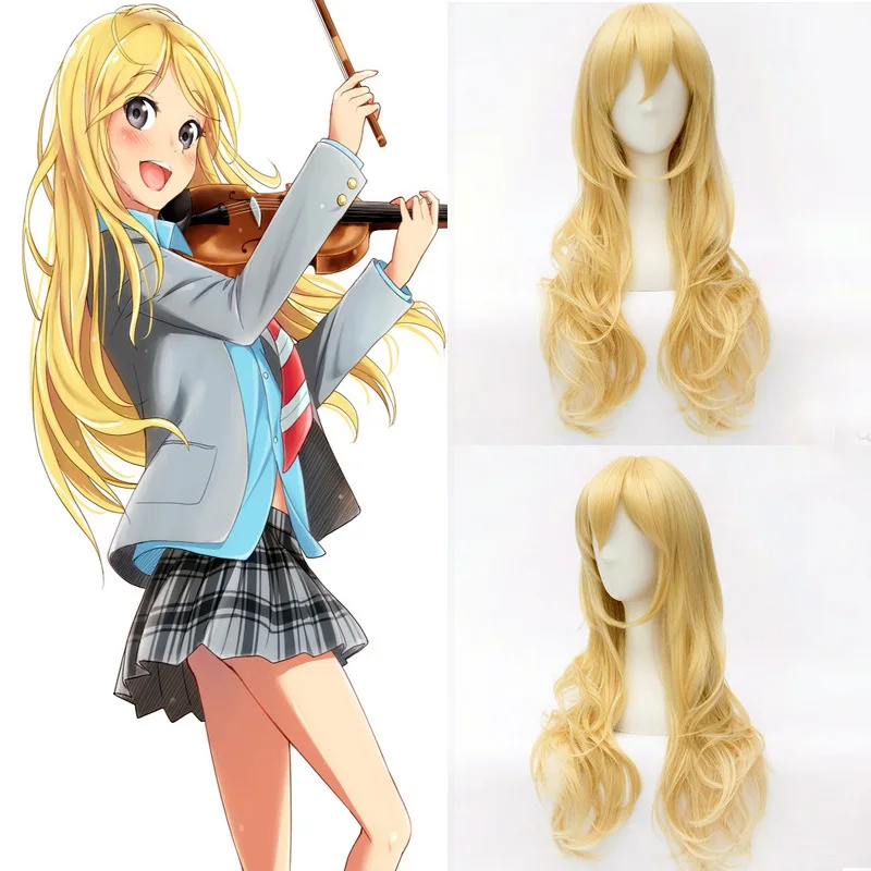 Аниме ваша лежа в апреле Miyazono Kaori косплей длинные желтые термостойкие