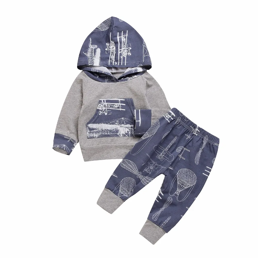 Newborn Infant Kids Baby Boy Airplane Clothes Long Sleeve Hoodies