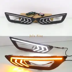 Июля King светодиодный Габаритные огни DRL чехол для Ford Focus IV 2015 +, светодиодный передний бампер свет с желтыми поворотниками света