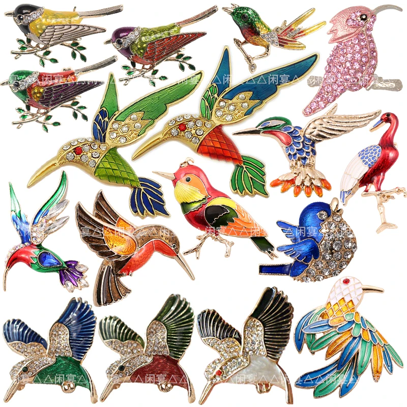 

1pc New retro bling Pigeon Diy Brooch Vintage Enamel bird Hummingbird Lapel Pins Badge for women New Year