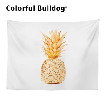

Fresh Plants Tapestry Wall Hanging Pad Pineapple Gold Letters Orange Banana Leaf Pink Wave Decoration Carpet Yoga Mat for Home