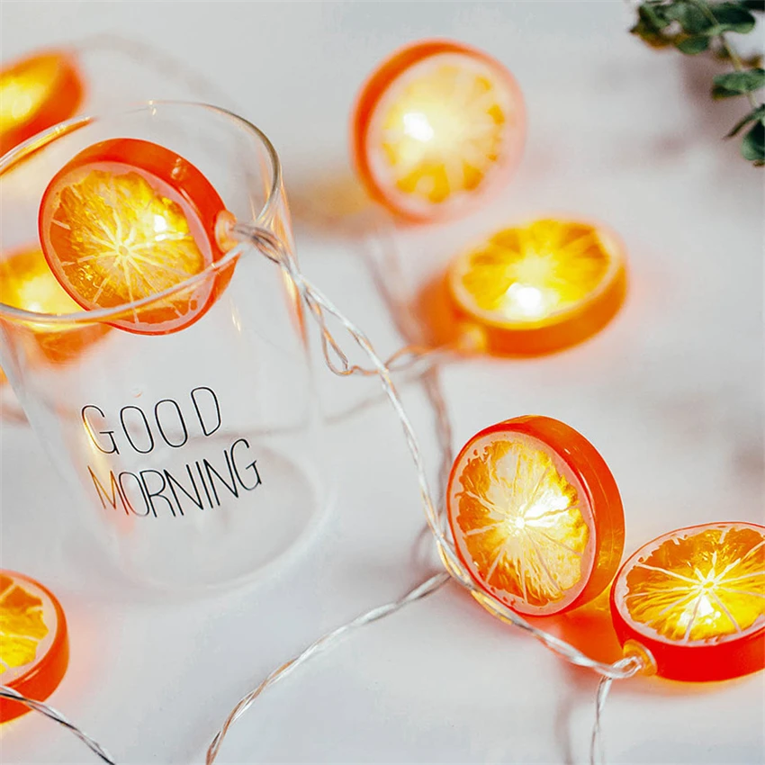 20Pcs LED Yellow Green Orange Lemon String Lights Xmas Tree Decorative Garland Light Fairy Lamps Holiday Christmas Wedding Decor