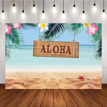 

Hawaii Party Backdrop Luau Summer Theme Photography Background Tropical Leaf Beach Pink Flower ALOHA Birthday Party Backdrops