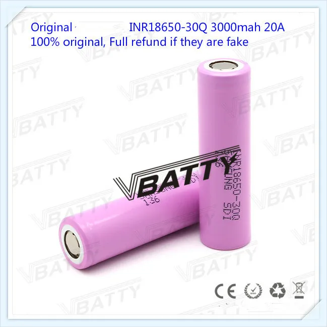 Для samsung INR18650-30Q 3000 мА/ч, 20A 3,7 V 18650 3000 мА/ч, INR18650-30Q Высокая утечка 20A батарея с плоским верхом(1 шт