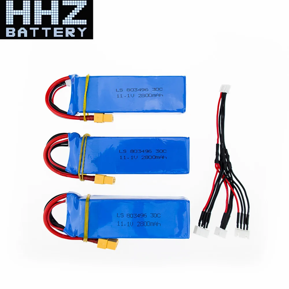 

3pcs RC Batteria Drone 11.1V 2800mah 3S Battery With 3in1 Cable For WLtoys V303 XK X350 Cheerson CX-20 CX20 RC Quadcopter Drone