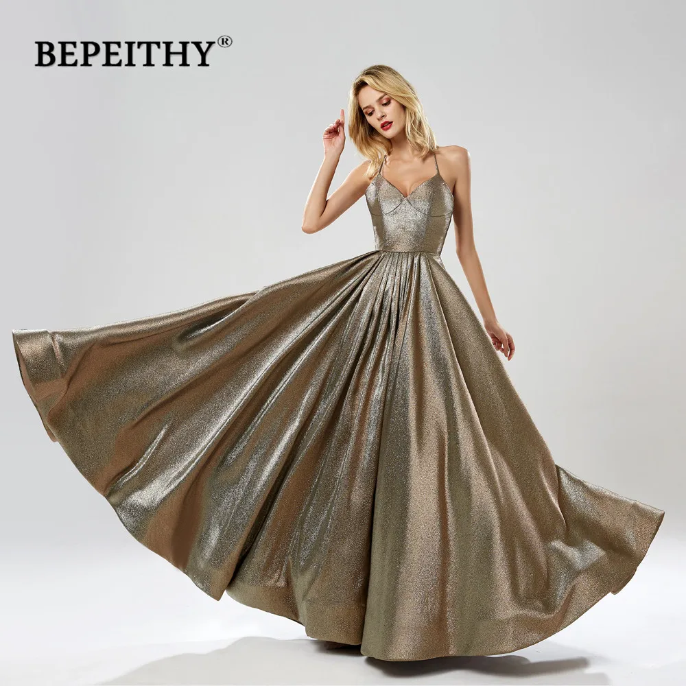 BEPEITHY сексуальные длинные платья с открытой спиной для выпускного вечера Robe De Soiree v-образный вырез блестящая ткань вечернее платье Новинка