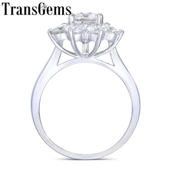 

Transgems 14K White Gold Center 1ct 6.5mm F Color Moissanite Stone Snowflake Engagement Ring with Accents For Women Fine Jewelry