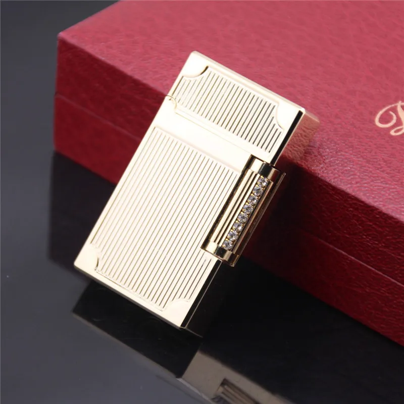 Luxury Gas Lighter Boutique Series Bright Sound Stripes Carved 14K Gold