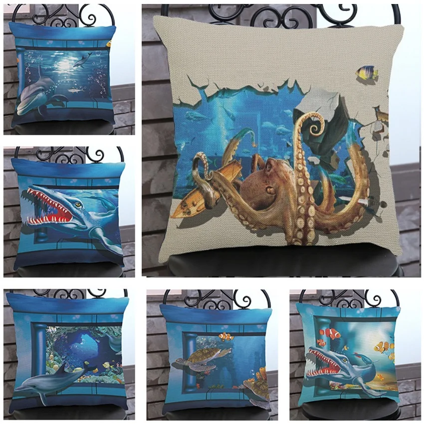 3D наволочка для подушки Ocean Life Marines Nemo Fish Dolphin Shark Octopus синяя дивана стула