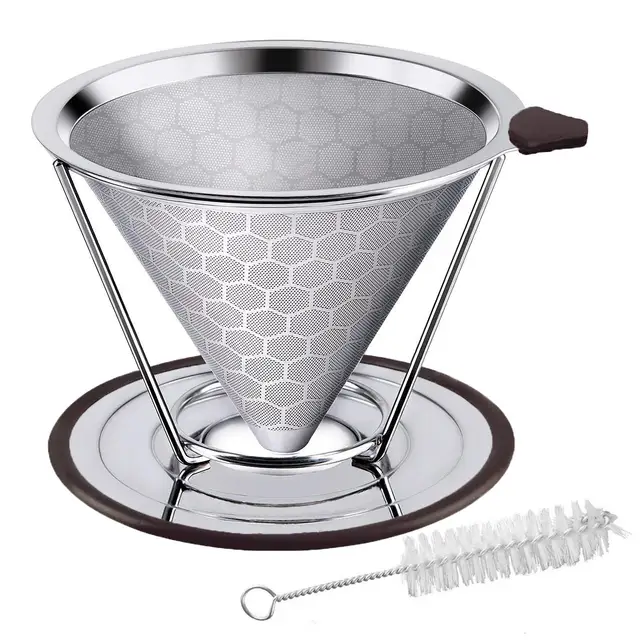 Best Offers Premium Stainless Steel Coffee Filter, Reusable Pour Over Coffee Dripper Cone With Non-slip Cup Stand , Paperless. Honeycomb D