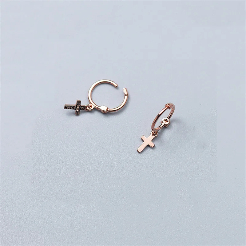 INZATT 925 Sterling Silver Classic Cross Hoop Earrings Geometric For Women Birthday Party Jewelry Rose Gold Color Gift - Окраска металла: Rose gold