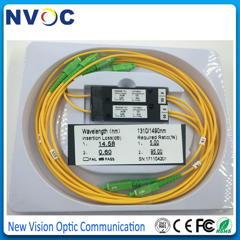 5/95 1X2 FBT оптоволоконный соединитель SM двойное окно 1490/1550 2 0 мм 1 м ABS Упаковка: 90*20*10