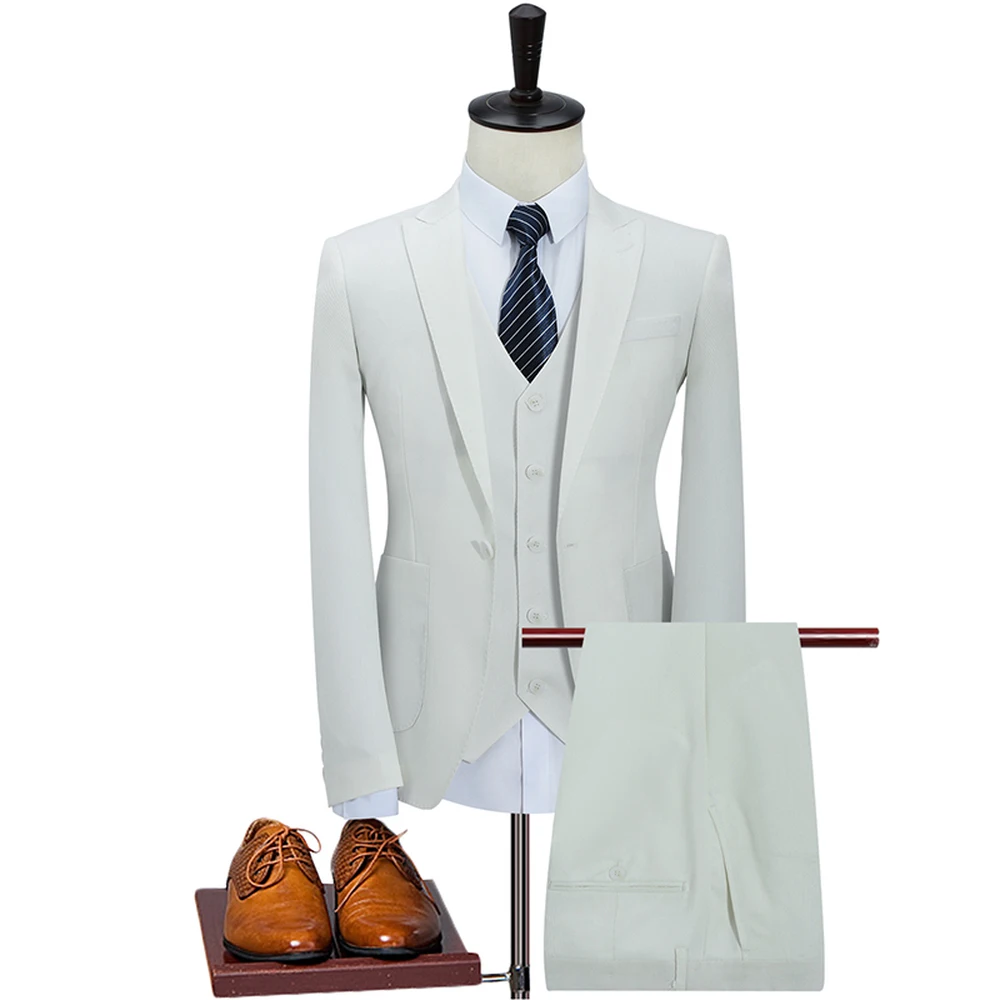 

S-5XL Mens (Jacket+Vest+Pants) 2018 Fashion Suits Gentlemen Wear Business Wedding White Blue Khaki Suit Male 3 Piece Tuxedos