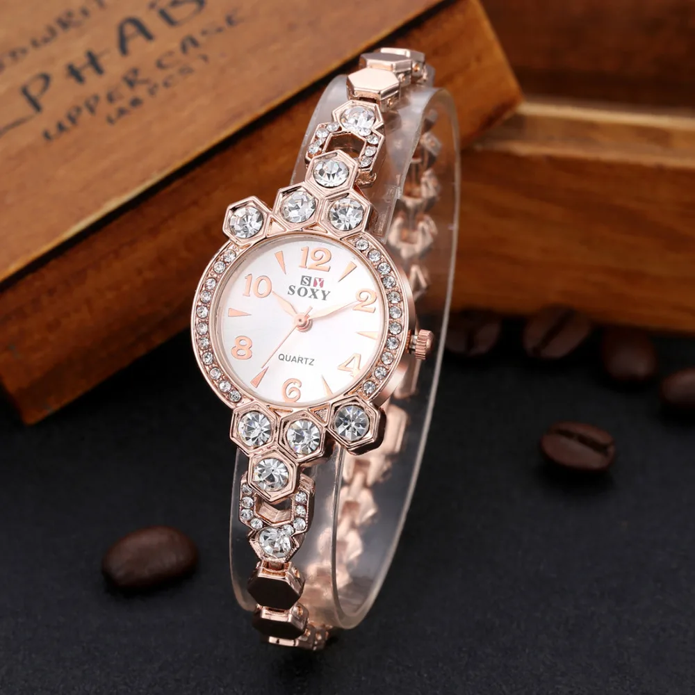 New Women Bracelet Watch SOXY Luxury Brand Rose Gold Watch Women Dress