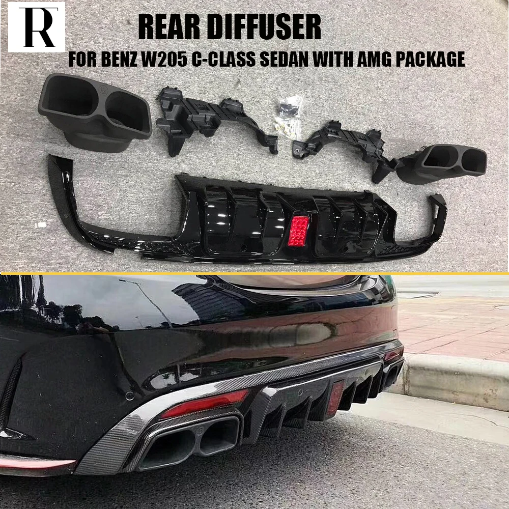 

ABS Rear Bumper diffuser with Exhaust tips for Benz W205 Sedan S205 Wagon C180 C200 C300 C43 With Amg Package & C63 15 - 22