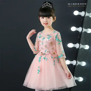 

2018 Spring New Little Girls Children Elegant Birthday Wedding Party Ball Gown Flowers Dress Kids Babies Formal Party Dress
