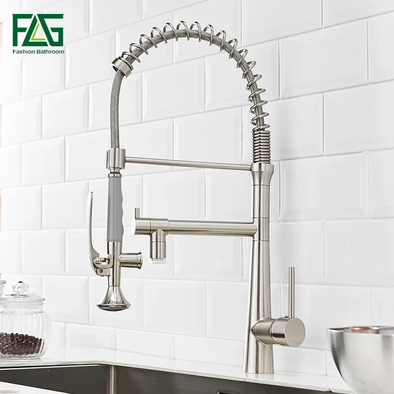 

FLG LED Kitchen Faucets Brushed Nickel Spring Style Faucet High Quality Swivel Kitchen Sink Tap New Design Mixer Taps 1010-33N